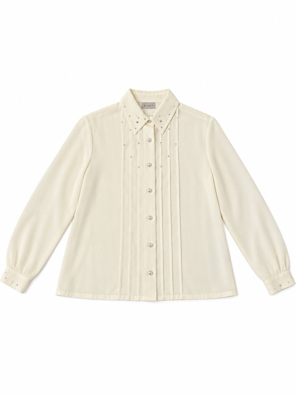 Koret Women’s Large Ivory Blouse Embroidered Beaded Pearl Button Long Sleeve